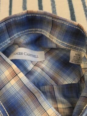 James Campbell Blue and Cream Plaid Button-Down Shirt